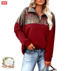 Waffle Knit Half Zip Pullover Oversized Casual Y2K Loose Fit Long Sleeve Top